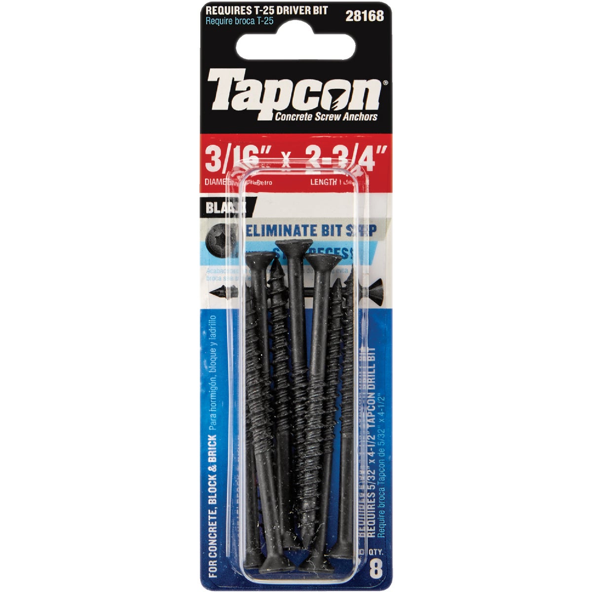 Tapcon 3/16 In. x 2-3/4 In. Star Drive Flat Head Black Concrete Screw Anchors (8 Ct.)