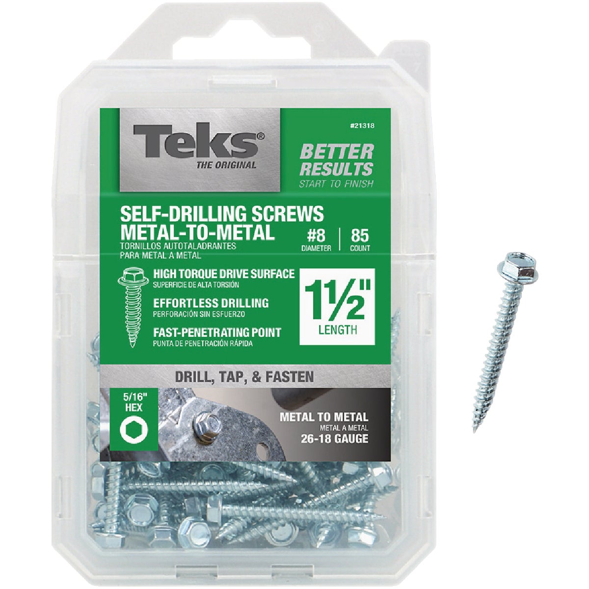Teks #8 x 1-1/2 In. Hex Washer Head Sharp Point Metal to Metal Screw (85 Ct.)
