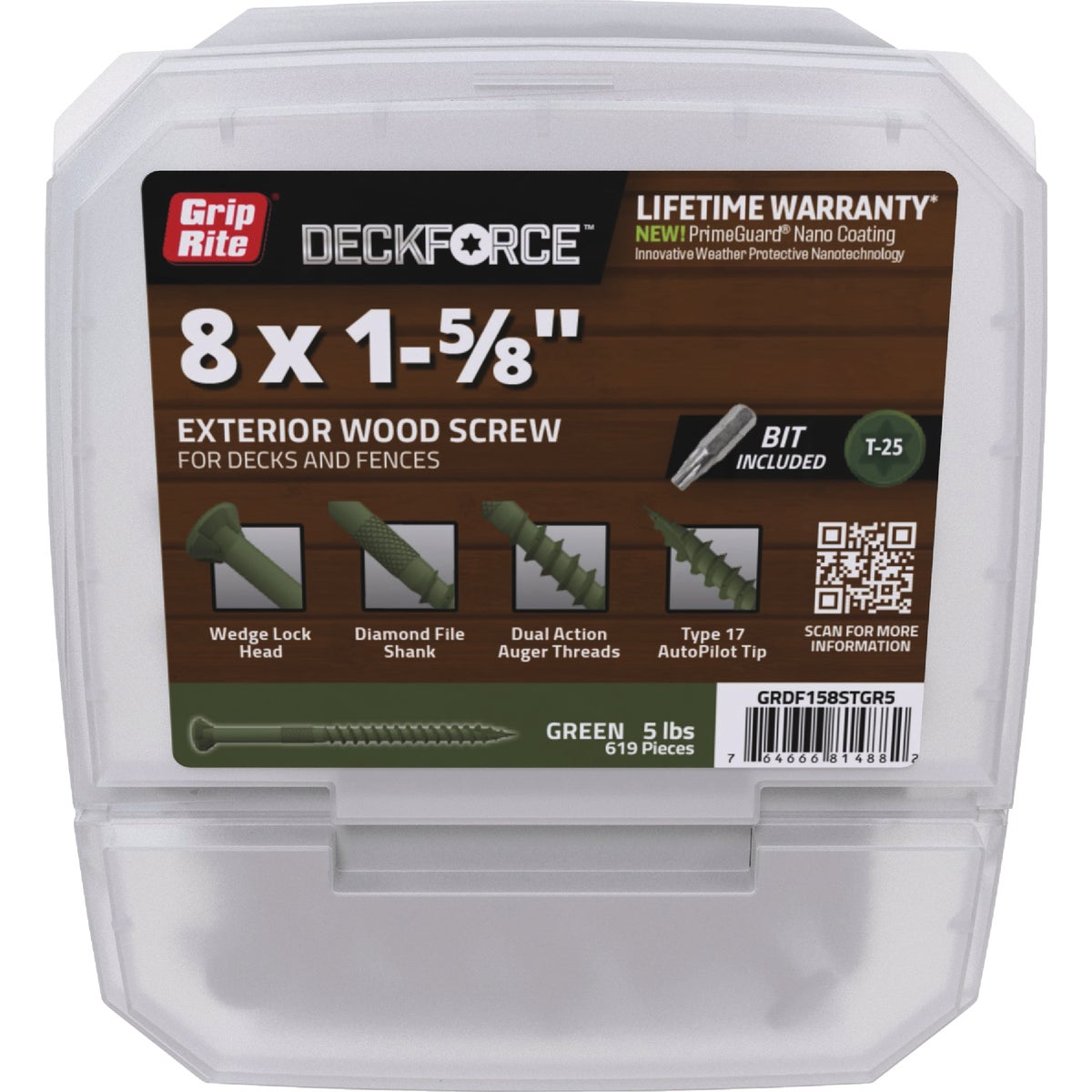 Grip-Rite DeckForce PrimeGuard Nano #8 x 1-5/8 In. Star Drive Green Screw (5 Lb.)
