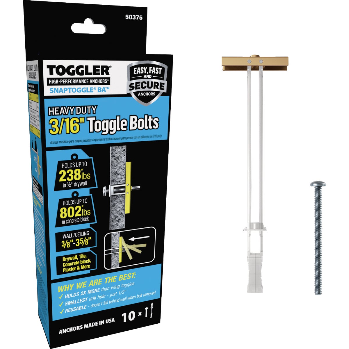 Toggler Snaptoggle 3/16 In.-24 x 2 In. Toggle Bolt (10-Ct.)