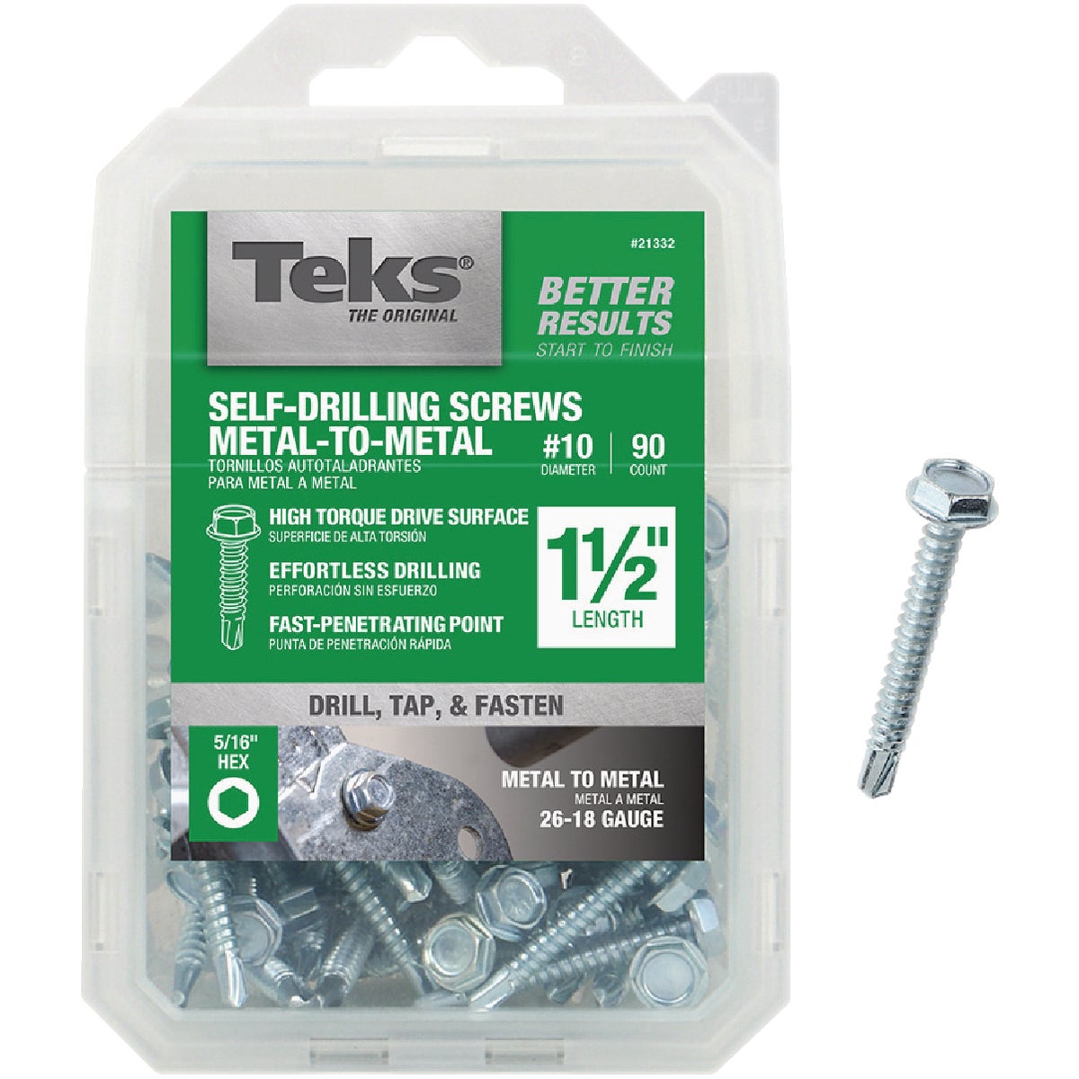 Teks #10 x 1-1/2 In. Hex Washer Head Drill Point Metal to Metal Screw (90 Ct.)