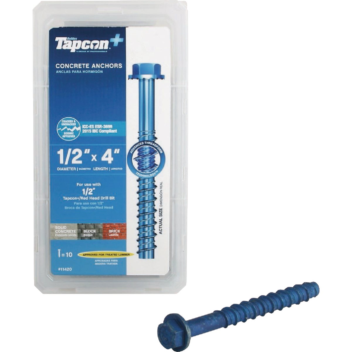 Tapcon 1/2 In. x 4 In. Hex Washer Concrete Screw Anchor (10 Ct.)