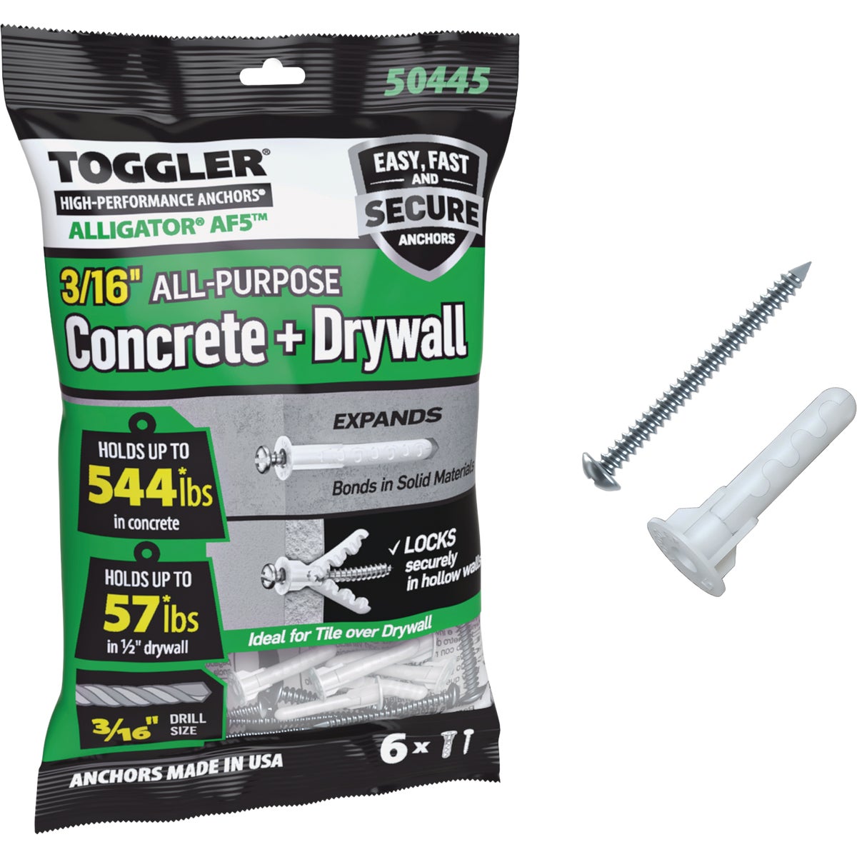 Toggler Alligator #8 x 1-1/4 In. Concrete & Drywall Anchors (6 Ct.)