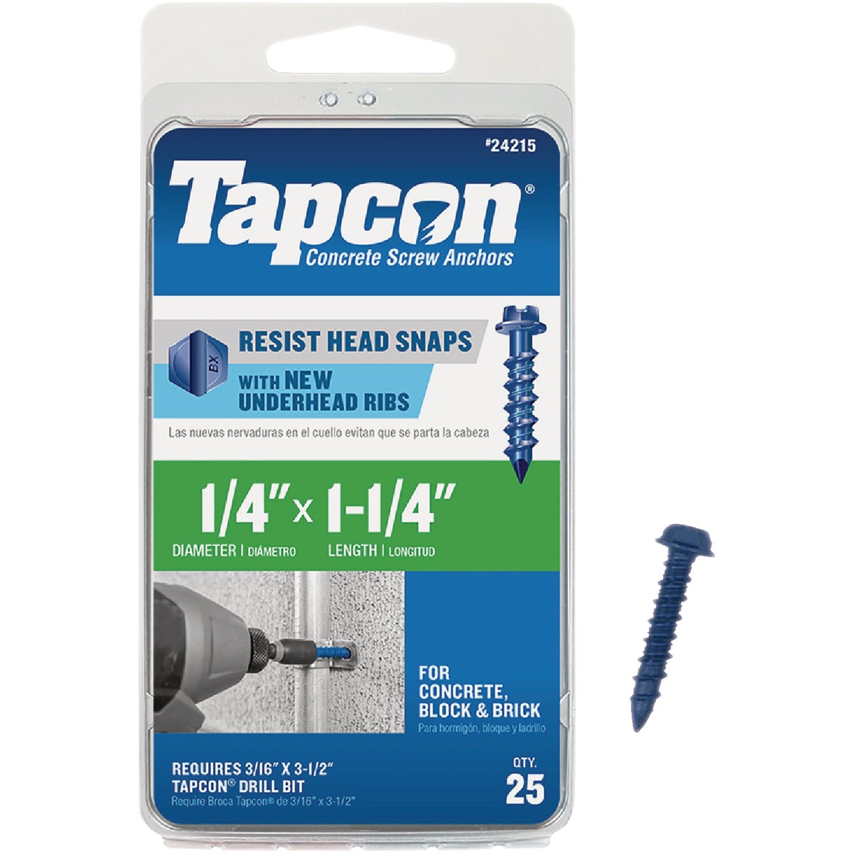 Tapcon 1/4 In. x 1-1/4 In. Hex Washer Head Concrete Screw Anchors (25 Ct.)