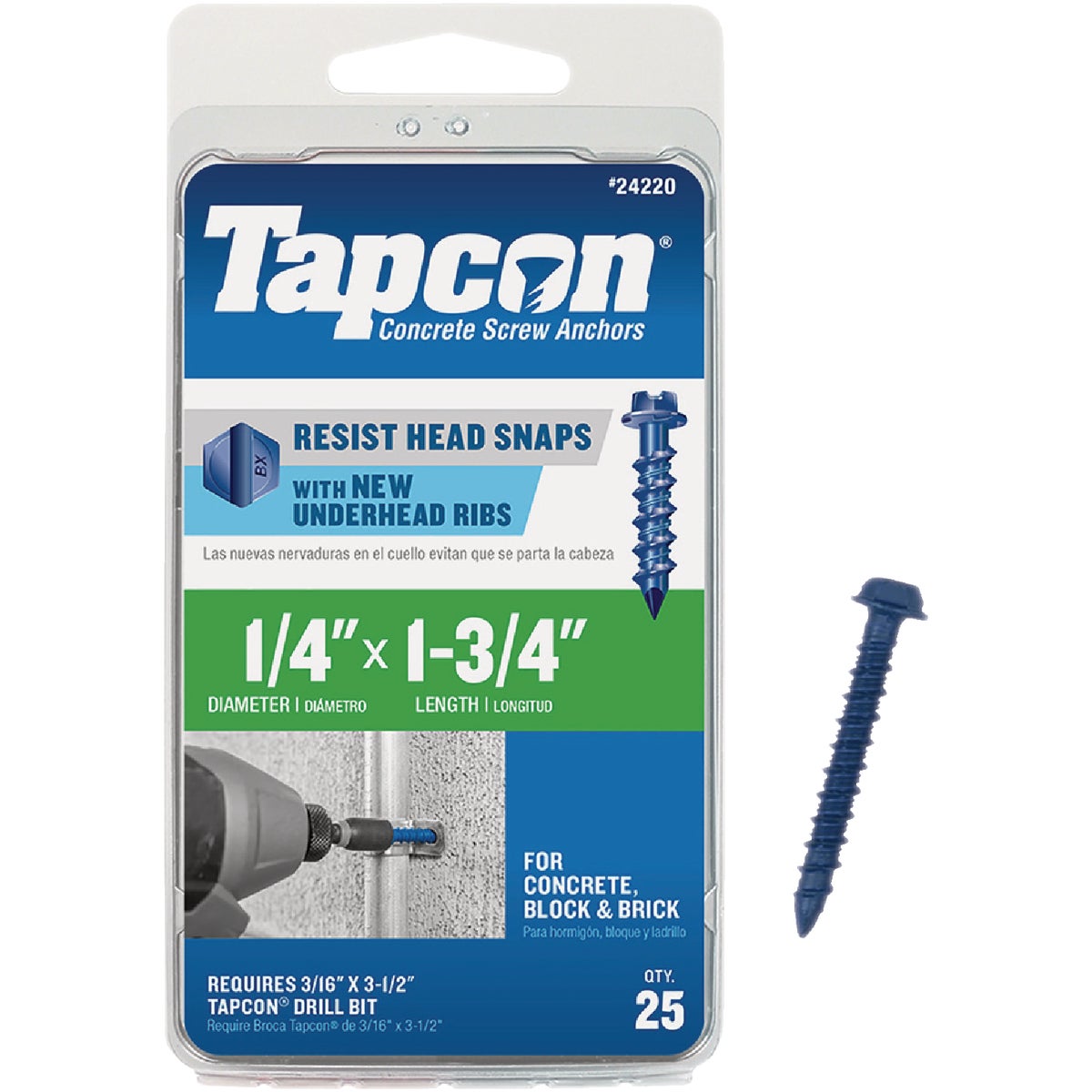 Tapcon 1/4 In. x 1-3/4 In. Hex Washer Head Concrete Screw Anchors (25 Ct.)