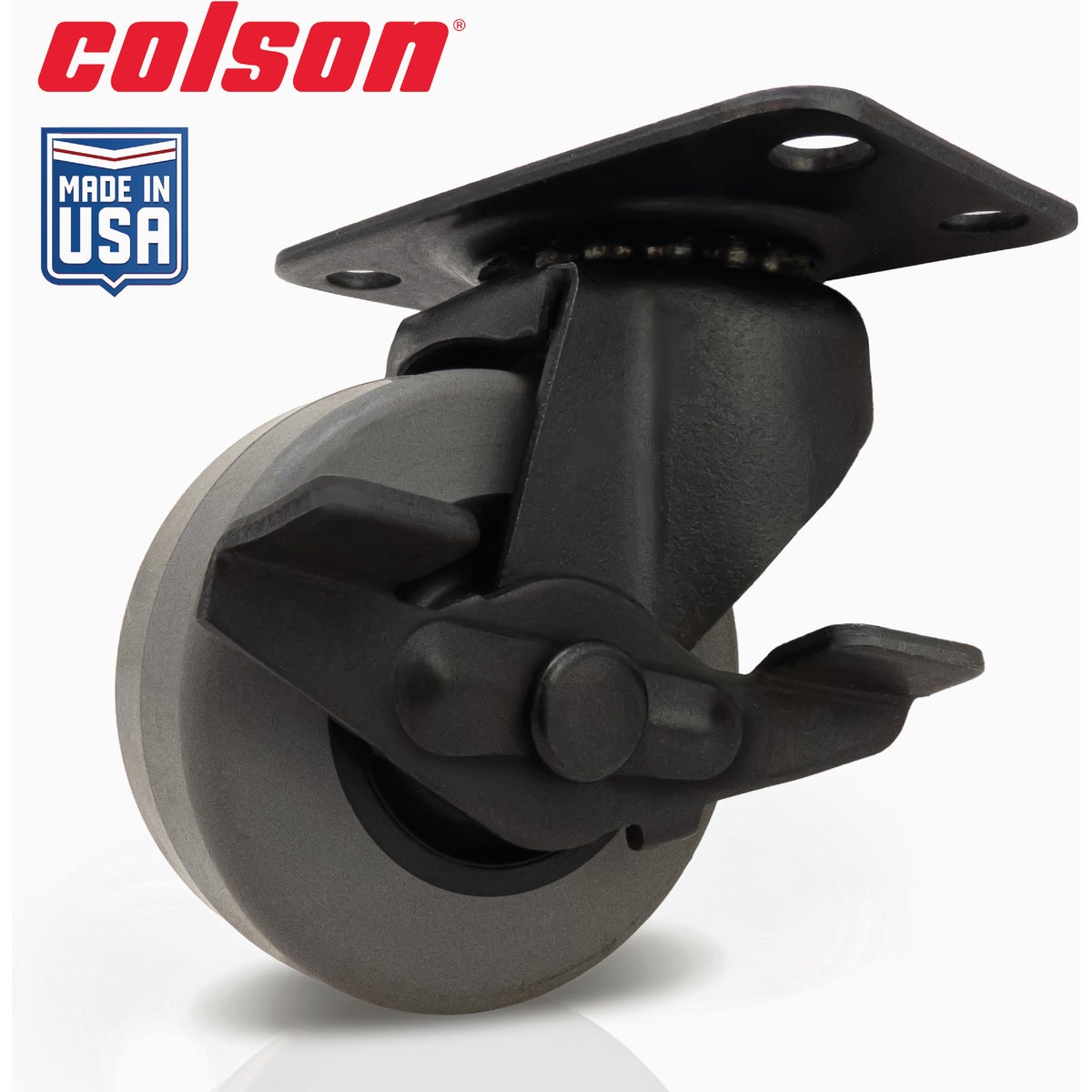 Colson 2 In. Gray TPR & Black Swivel Plate Caster with Locking Brake