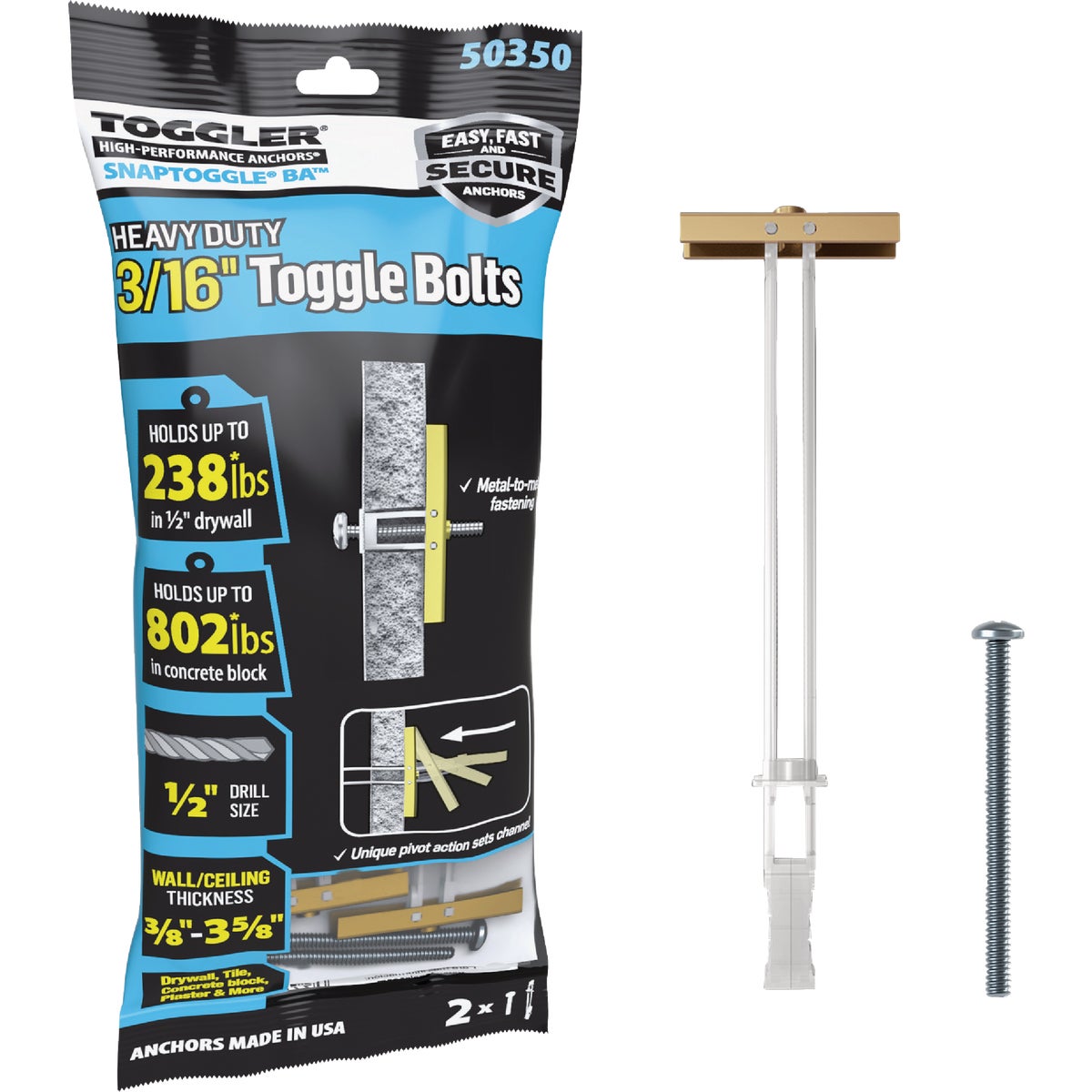 Toggler Snaptoggle 3/16 In.-24 x 2 In. Toggle Bolt (2-Ct.)