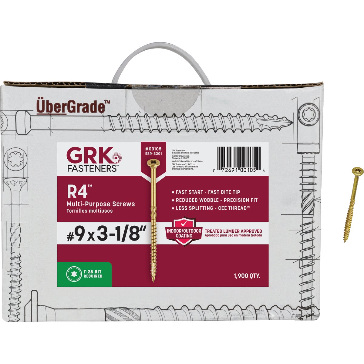 GRK R4 #9 x 3-1/8 In. Star Drive Multi-Purpose Wood Screw (1900 Ct.)