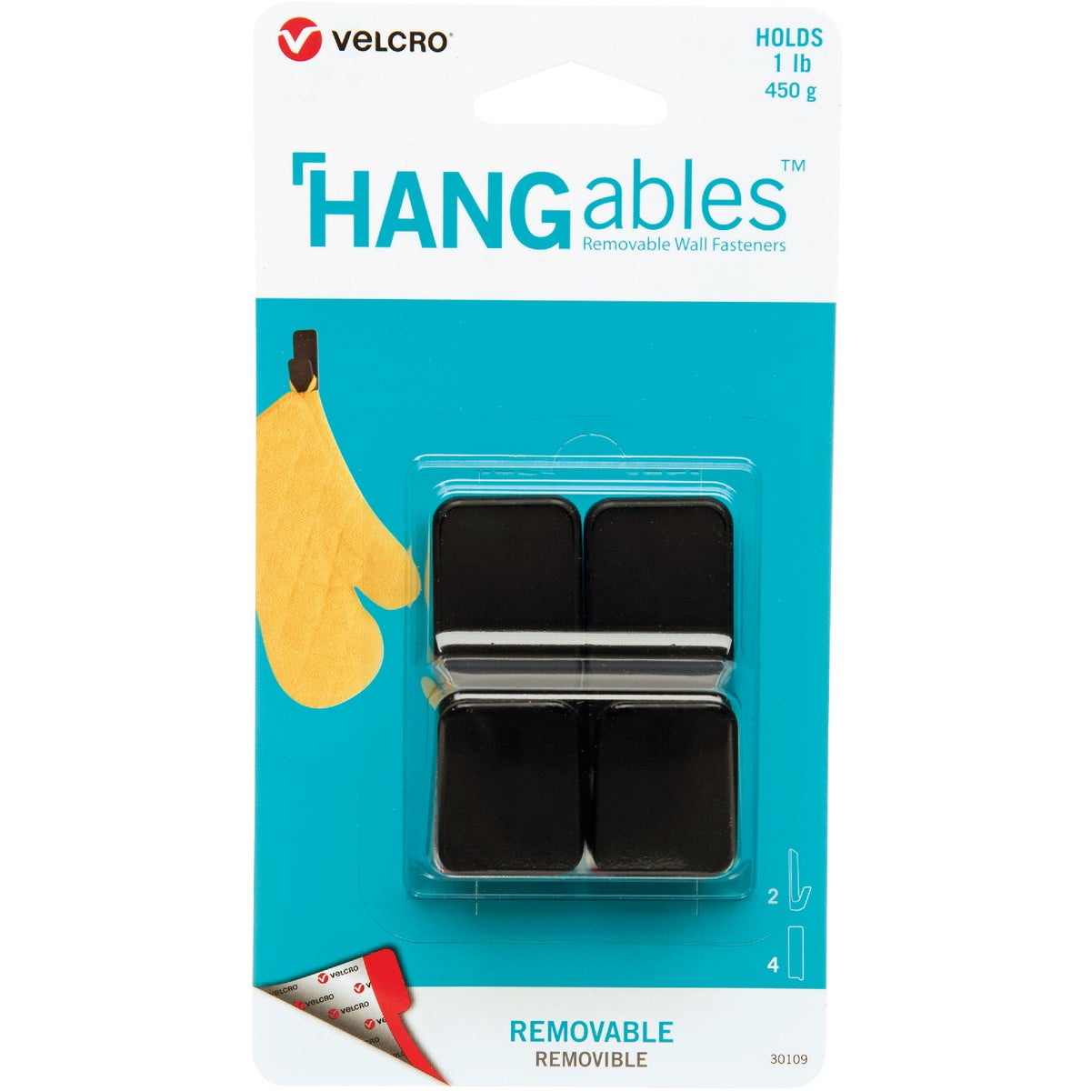 Velcro Brand Hangables 1 Lb. Capacity Black Removable Small Hook (2 Count)