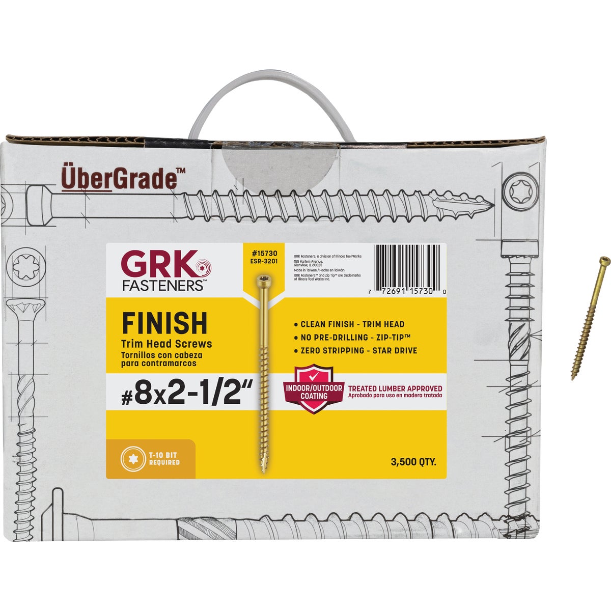 GRK #8 x 2-1/2 In. Star Drive Steel Trim Screw (3500 Ct.)