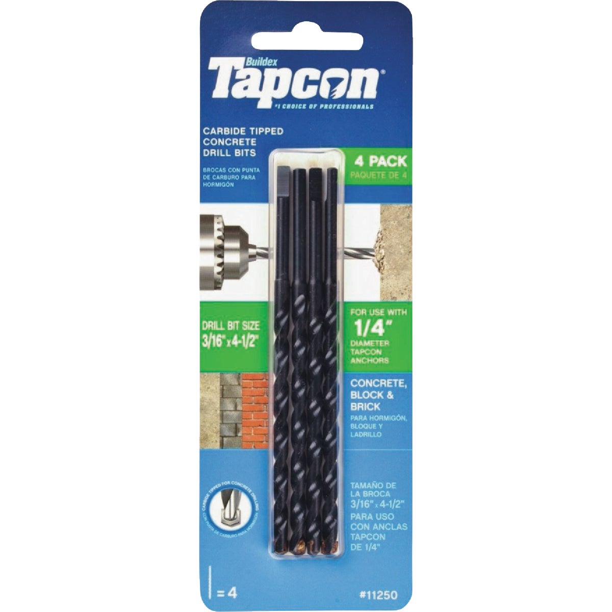 Tapcon 3/16 In. x 4-1/2 In. Carbide Masonry Drill Bit (4-Pack)