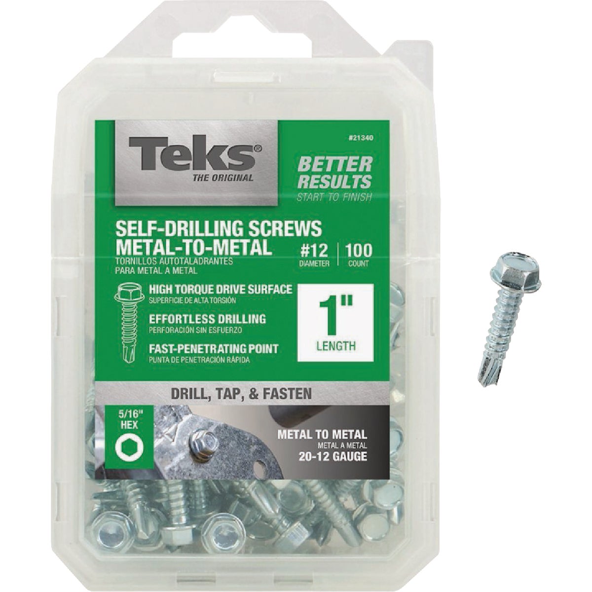 Teks #12 x 1 In. Hex Washer Head Sharp Point Metal to Metal Screw (100 Ct.)