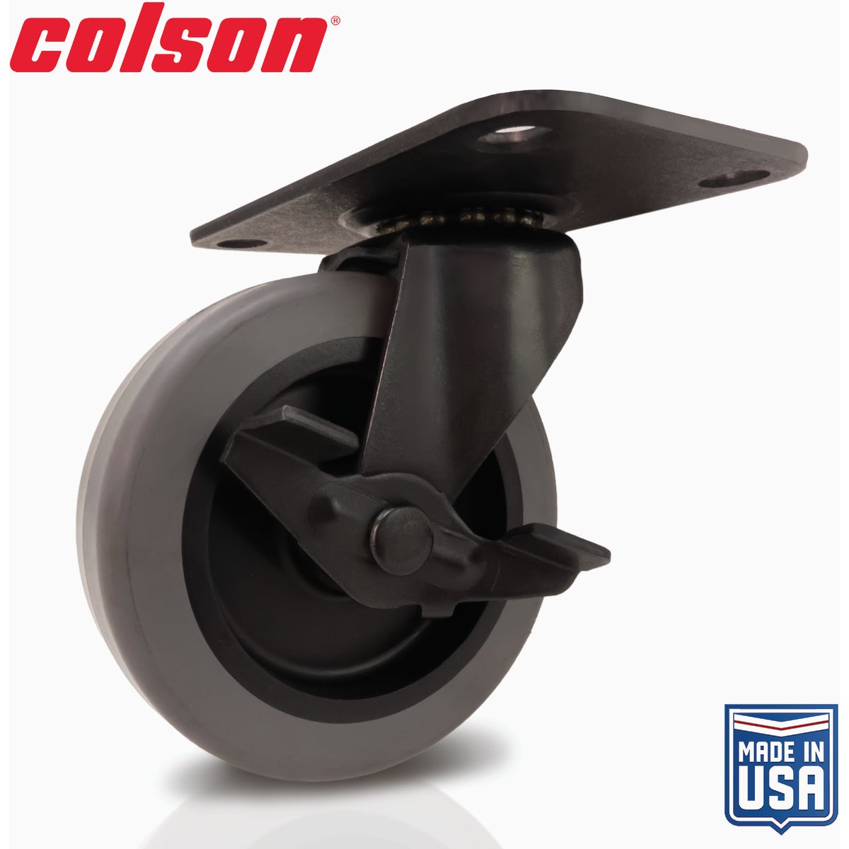 Colson 3 In. Gray TPR & Black Swivel Plate Caster with Locking Brake