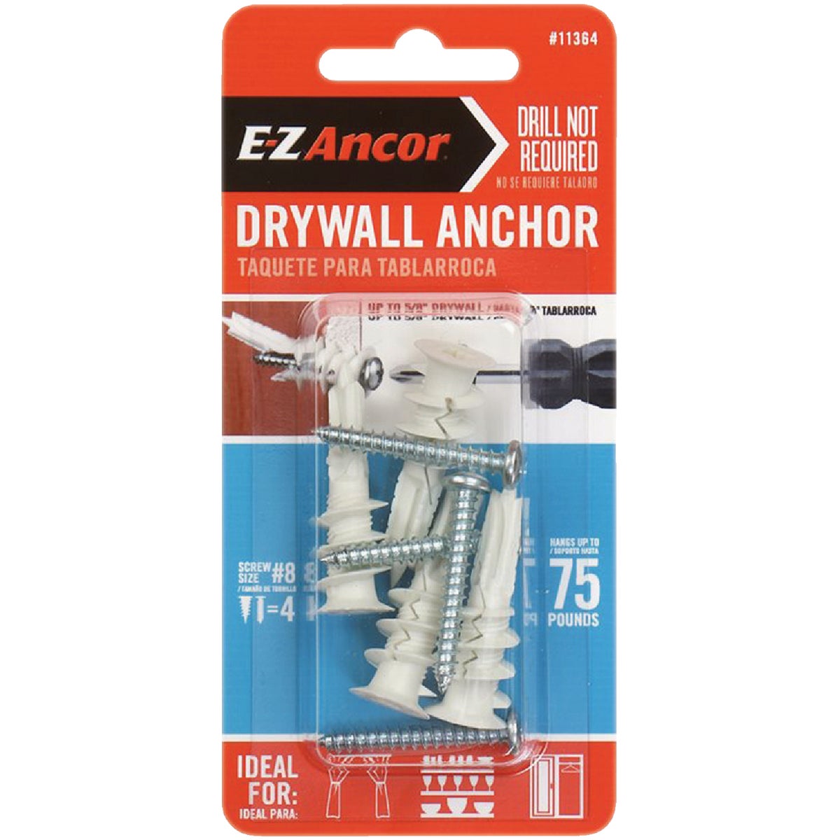 E-Z Ancor Twist-N-Lock #8 x 1-1/4 In. 75 Lb. Drywall Anchor (4 Ct.)