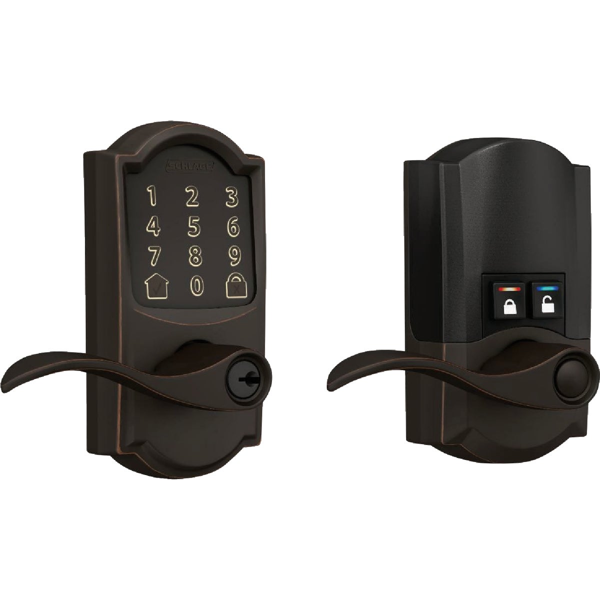 Encode Smart WiFi Lever with Accent Lever and Camelot Trim in Aged Bronze
