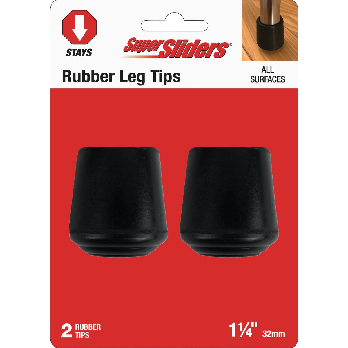 Super Sliders 1-1/4 In. Black Rubber Furniture Leg Tip (2-Pack)