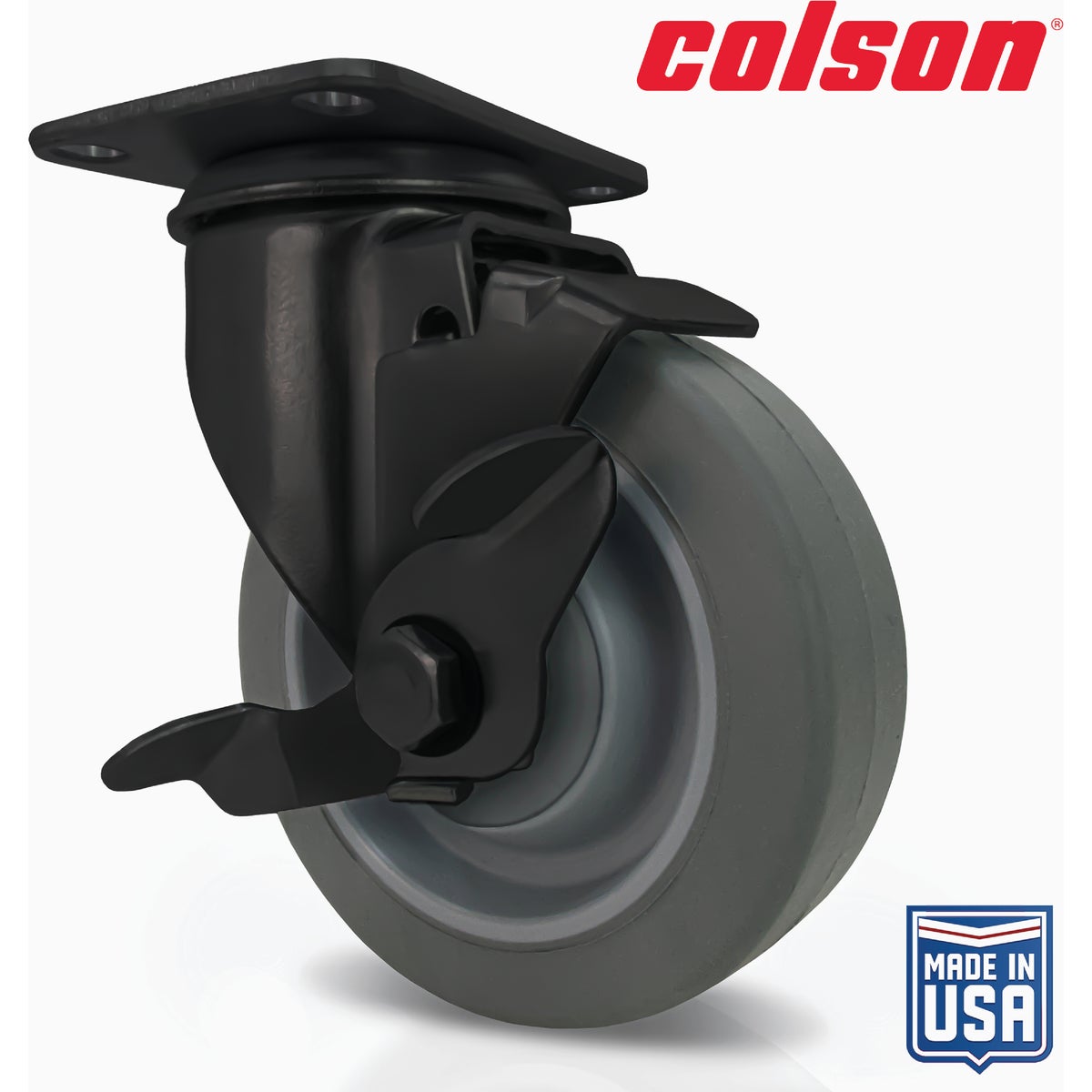 Colson 4 In. Gray TPR & Black Swivel Plate Caster with Locking Brake