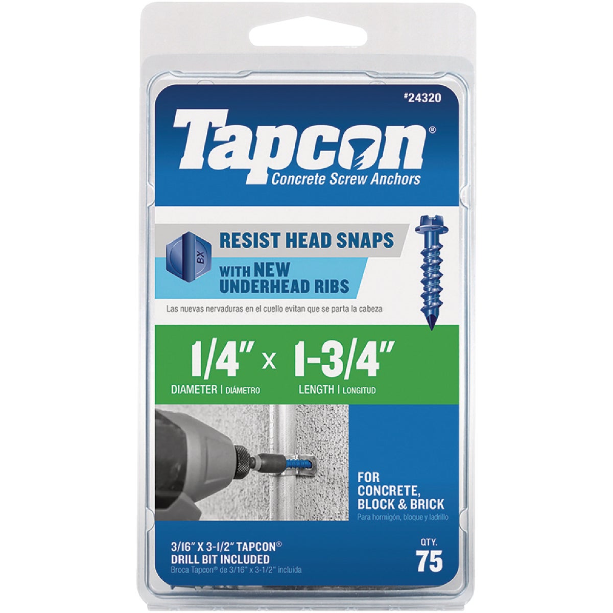 Tapcon 1/4 In. x 1-3/4 In. Hex Washer Head Concrete Screw Anchors (75 Ct.)