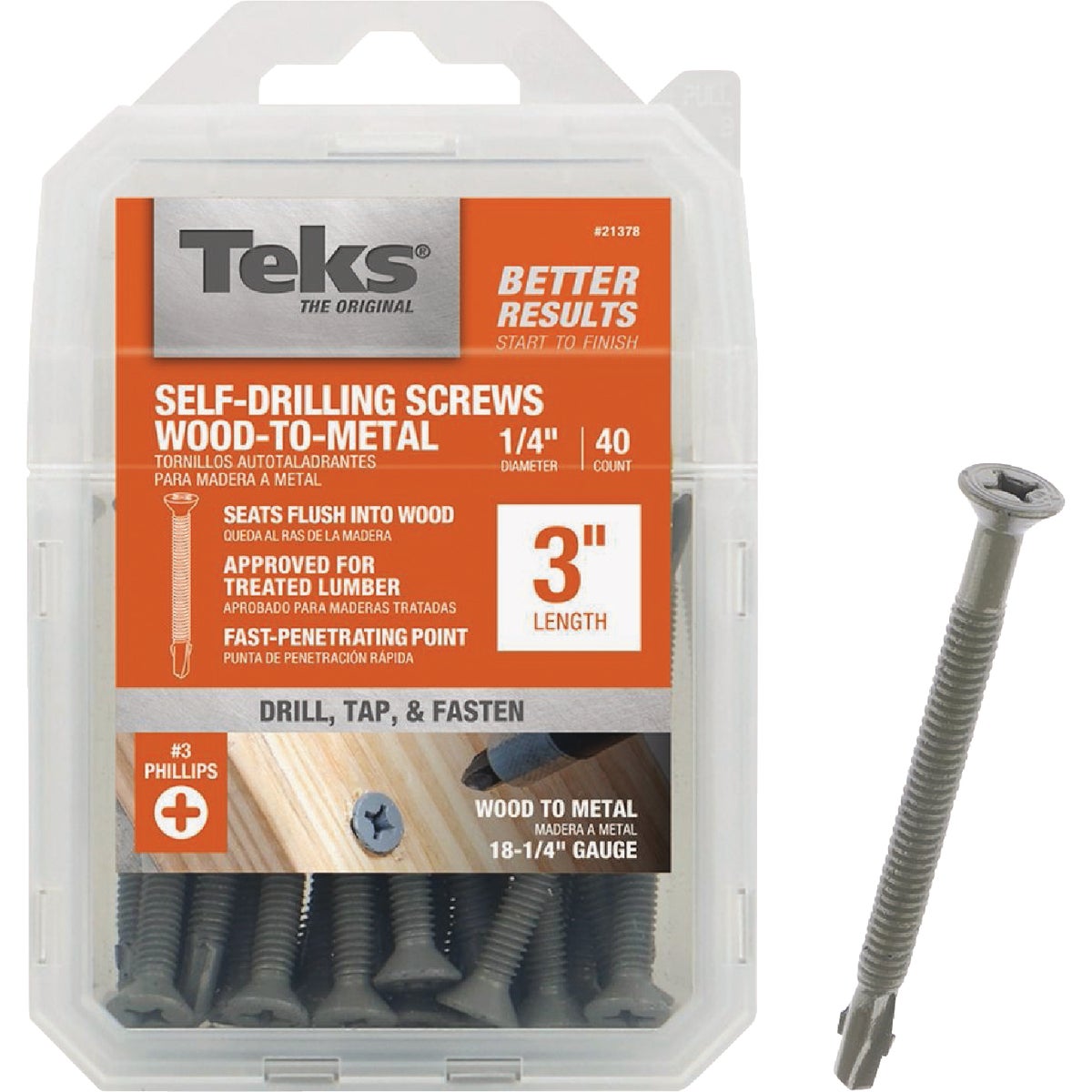 Teks #14 x 3 In. Phillips Flat Head Self-Drilling Wood to Metal Screw (40 Ct.)
