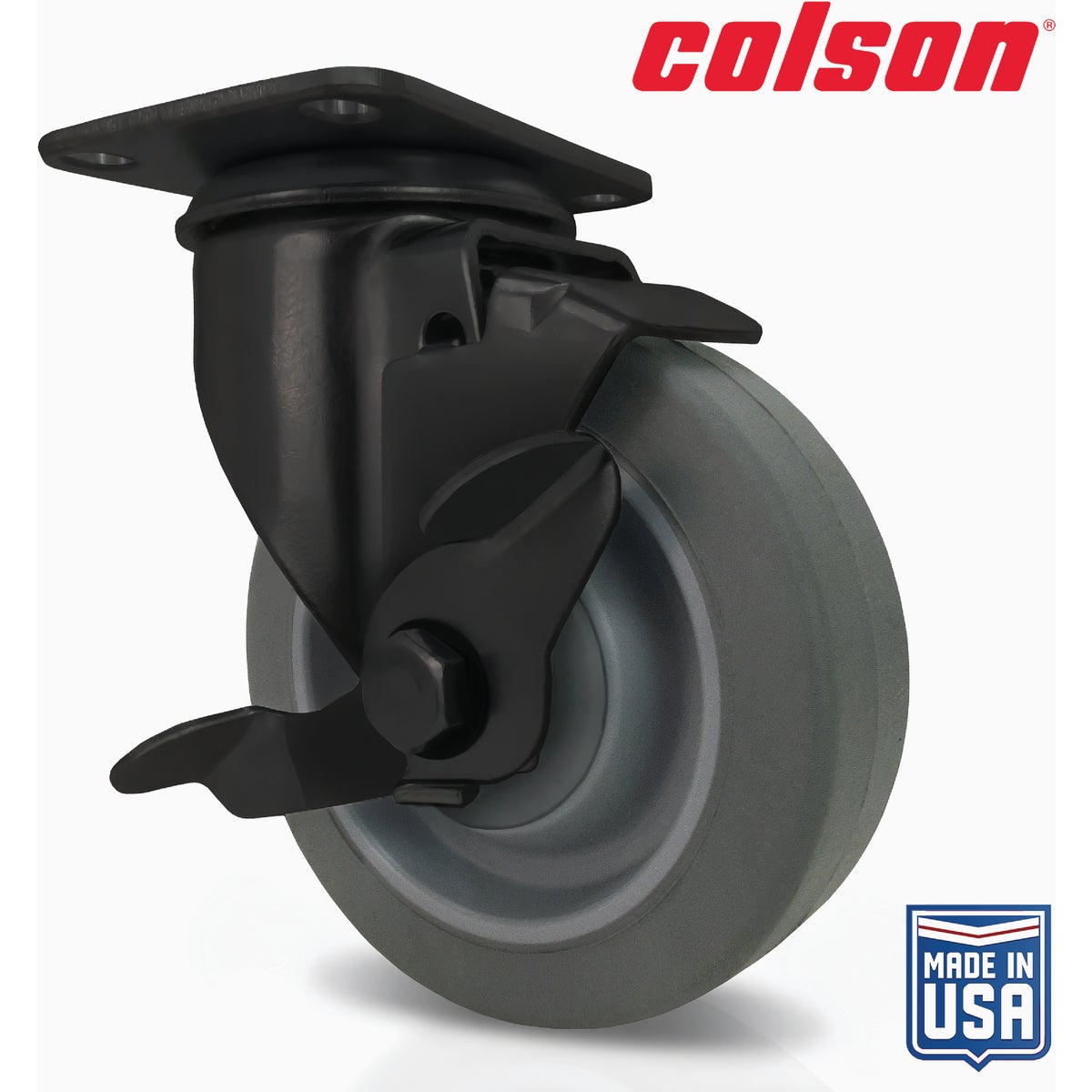 Colson 5 In. Gray TPR & Black Swivel Plate Caster with Locking Brake