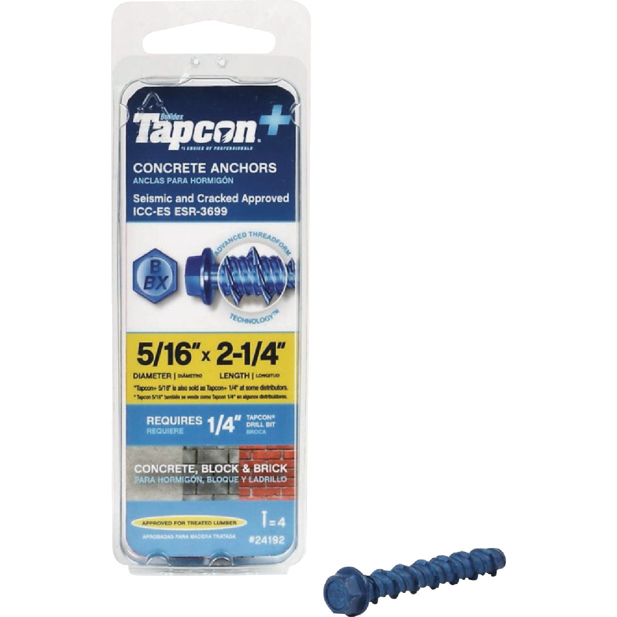 Tapcon 5/16 In. x 2-1/4 In. Hex Washer Concrete Screw Anchor (4 Ct.)