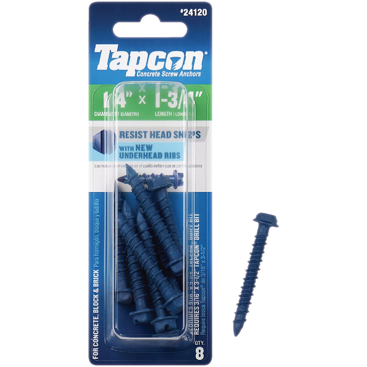 Tapcon 1/4 In. x 1-3/4 In. Hex Washer Head Concrete Screw Anchors (8 Ct.)