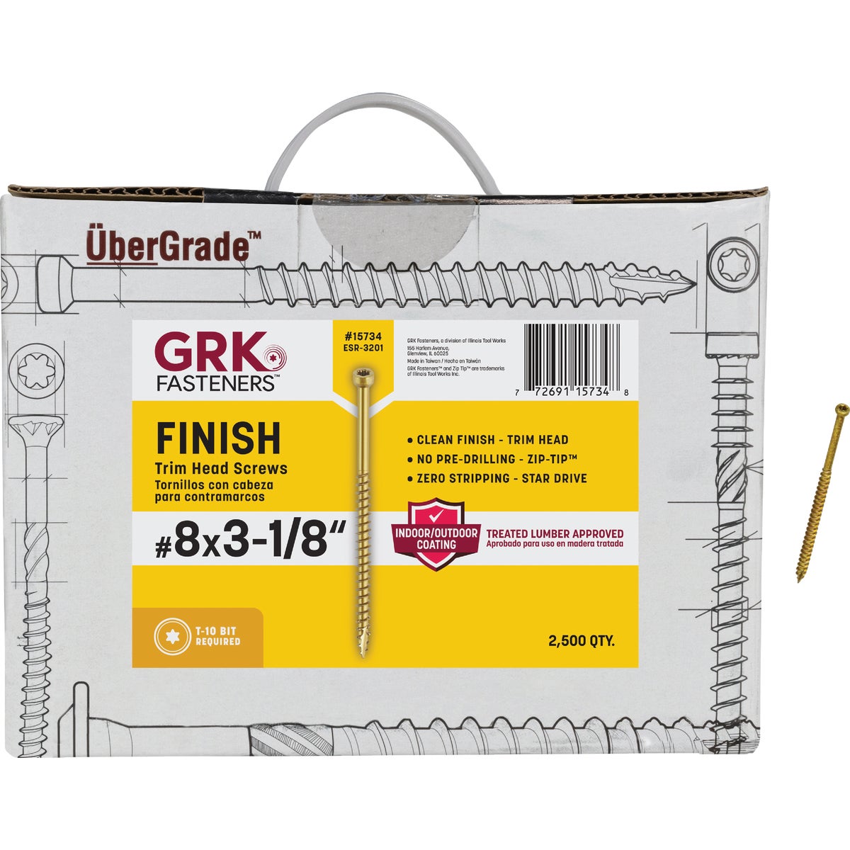 GRK #8 x 3-1/8 In. Star Drive Steel Trim Screw (2500 Ct.)