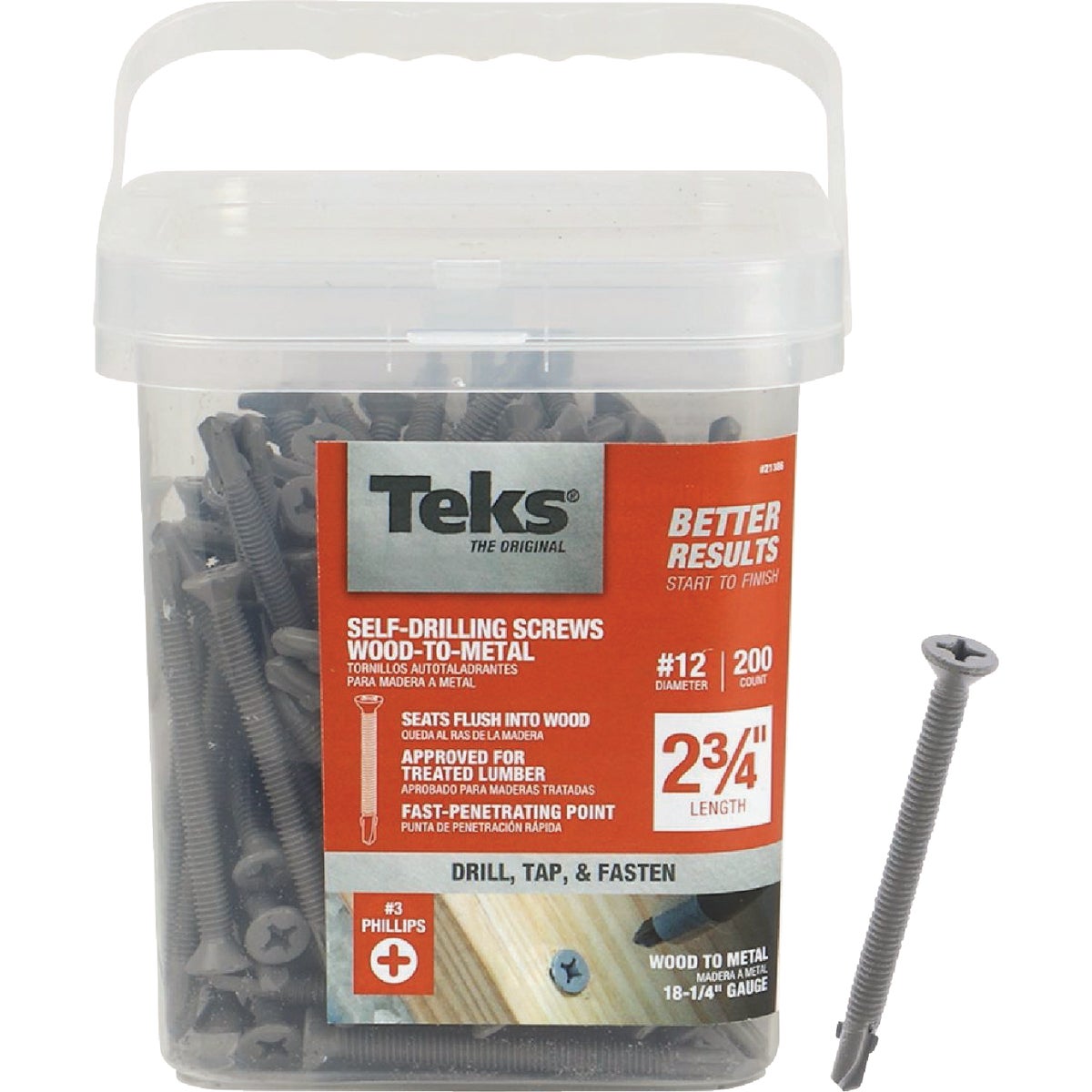 Teks #12 x 2-3/4 In. Phillips Flat Head Self-Drilling Wood to Metal Screw (200 Ct.)
