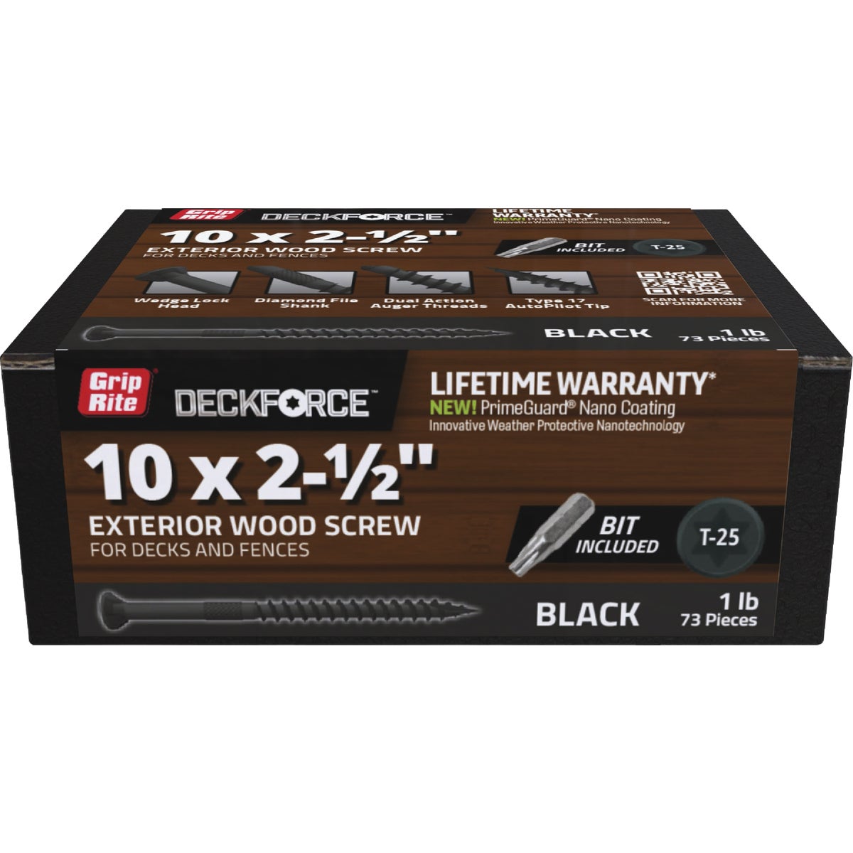 Grip-Rite DeckForce PrimeGuard Nano #10 x 2-1/2 In. Star Drive Black Screw (1 Lb.)