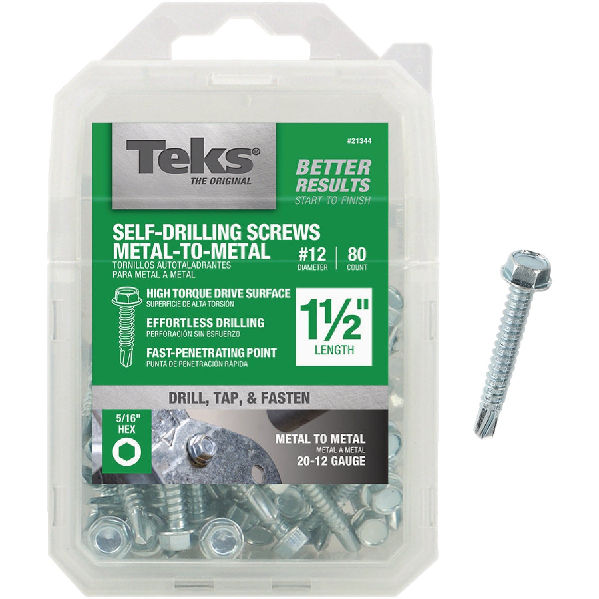 Teks #12 x 1-1/2 In. Hex Washer Head Drill Point Metal to Metal Screw (80 Ct.)