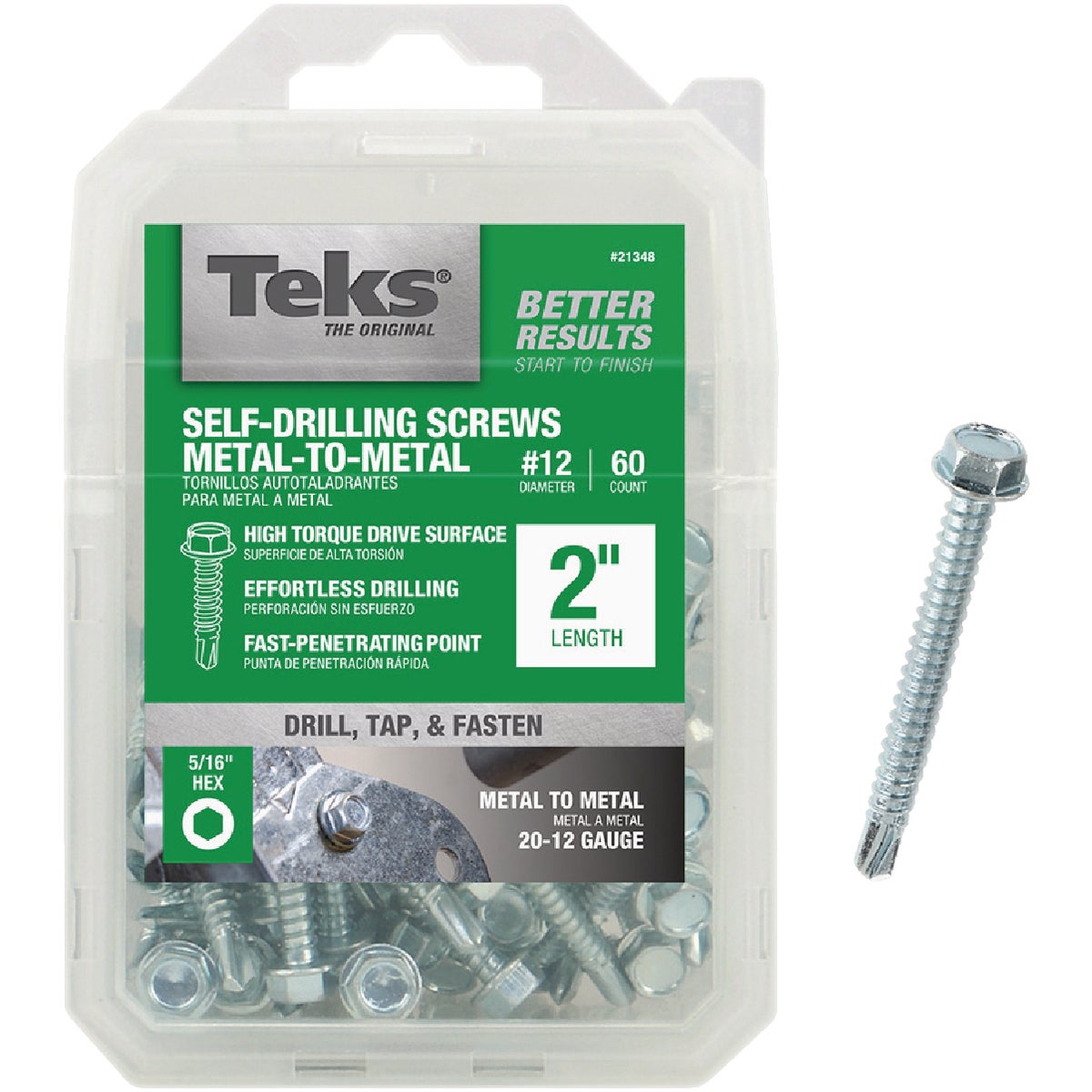 Teks #12 x 2 In. Hex Washer Head Drill Point Metal to Metal Screw (60 Ct.)