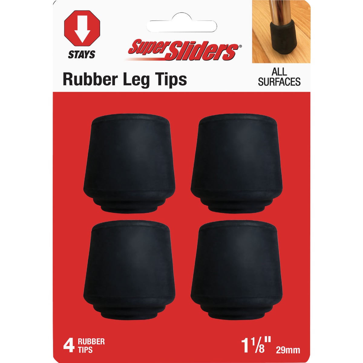 Super Sliders 1-1/8 In. Black Rubber Furniture Leg Tip (4-Pack)
