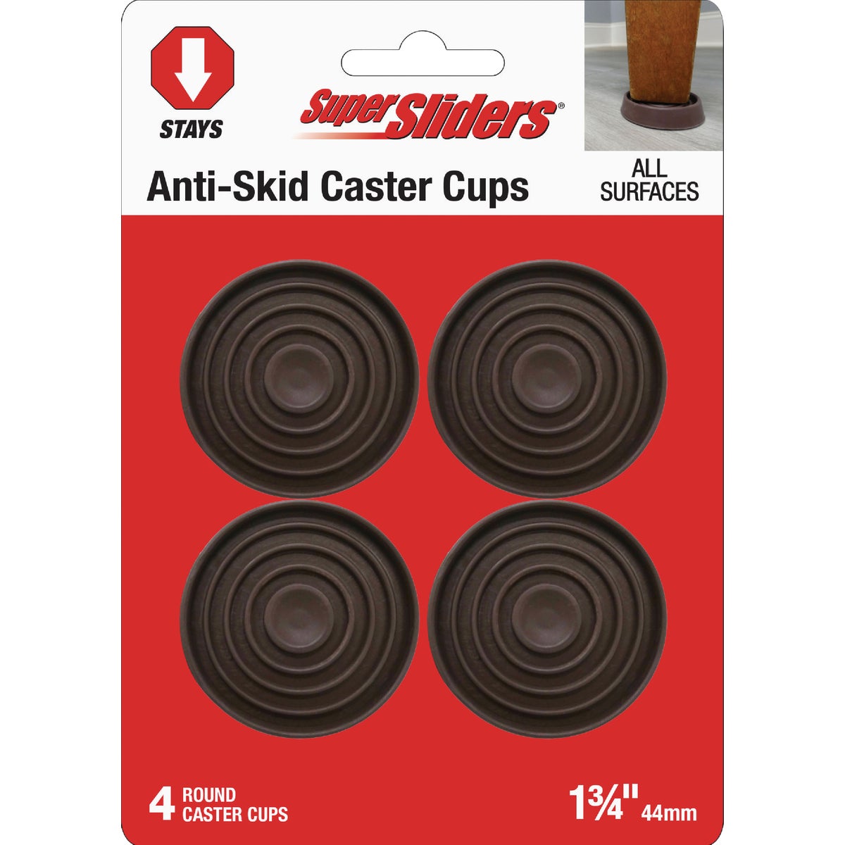 Super Sliders 1-3/4 In. Round Brown Furniture Leg Cup (4-Pack)