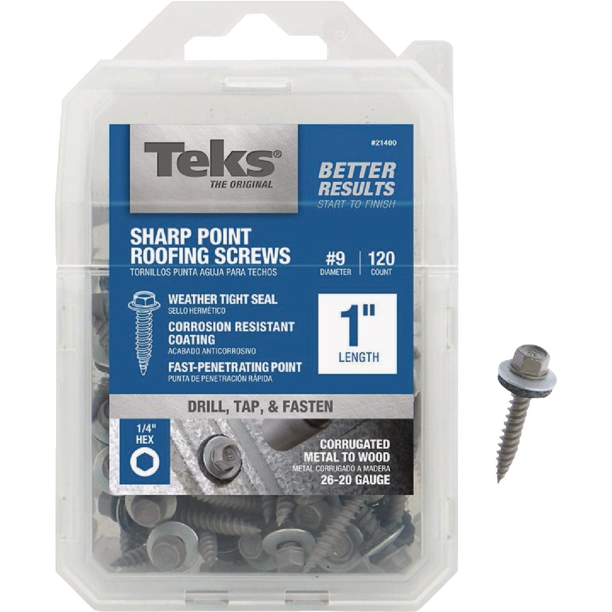 Teks #9 x 1 In. Hex Washer Head Sharp Point Metal to Wood Roofing Screw (120 Ct.)