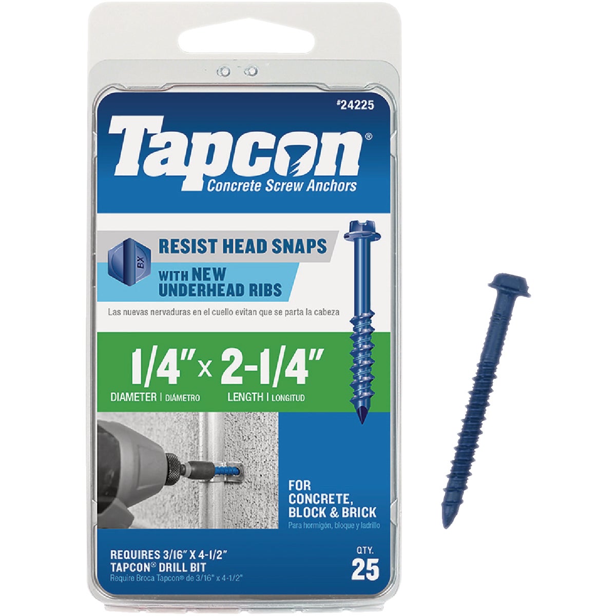 Tapcon 1/4 In. x 2-1/4 In. Hex Washer Head Concrete Screw Anchors (25 Ct.)