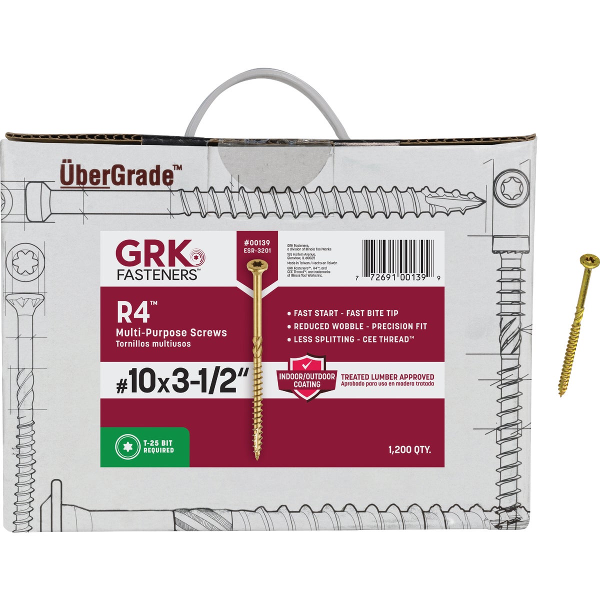 GRK R4 #10 x 3-1/2 In. Star Drive Multi-Purpose Wood Screw (1200 Ct.)