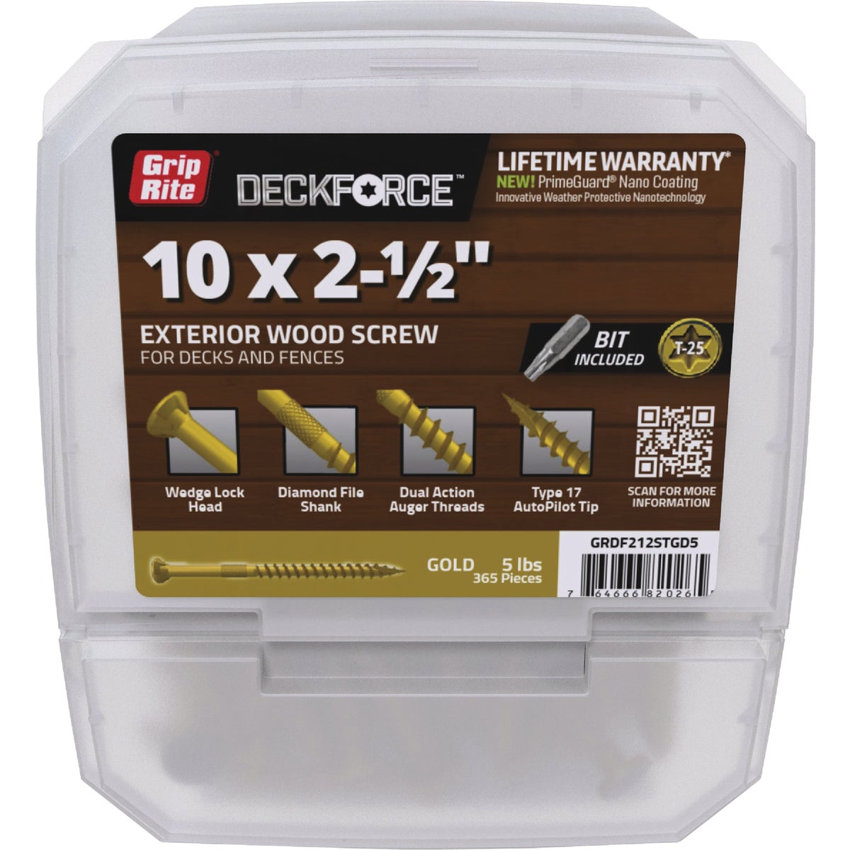 Grip-Rite DeckForce PrimeGuard Nano #10 x 2-1/2 In. Star Drive Gold Screw (5 Lb.)