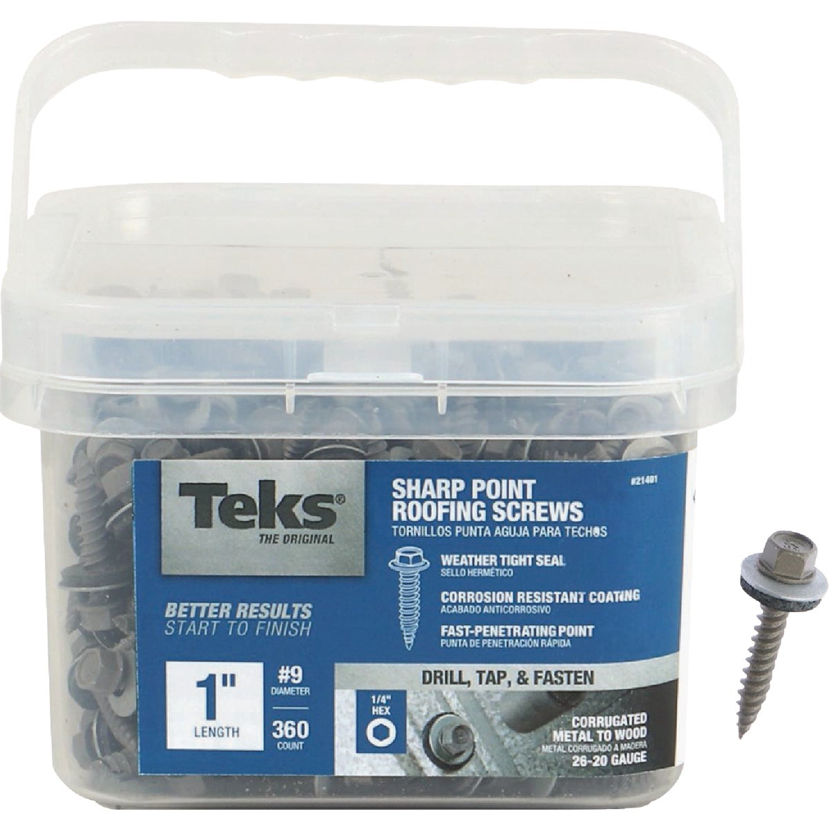 Teks #9 x 1 In. Hex Washer Head Sharp Point Metal to Wood Roofing Screw (360 Ct.)