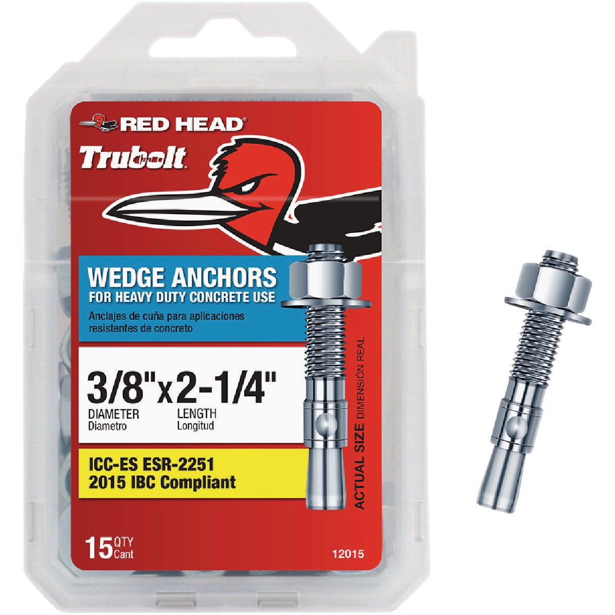 Red Head 3/8 In. x 2-1/4 In. Concrete Wedge Anchor (15 Ct.)