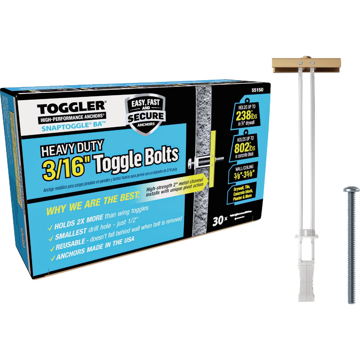 Toggler Snaptoggle 3/16 In.-24 x 2 In. Toggle Bolt (30-Ct.)
