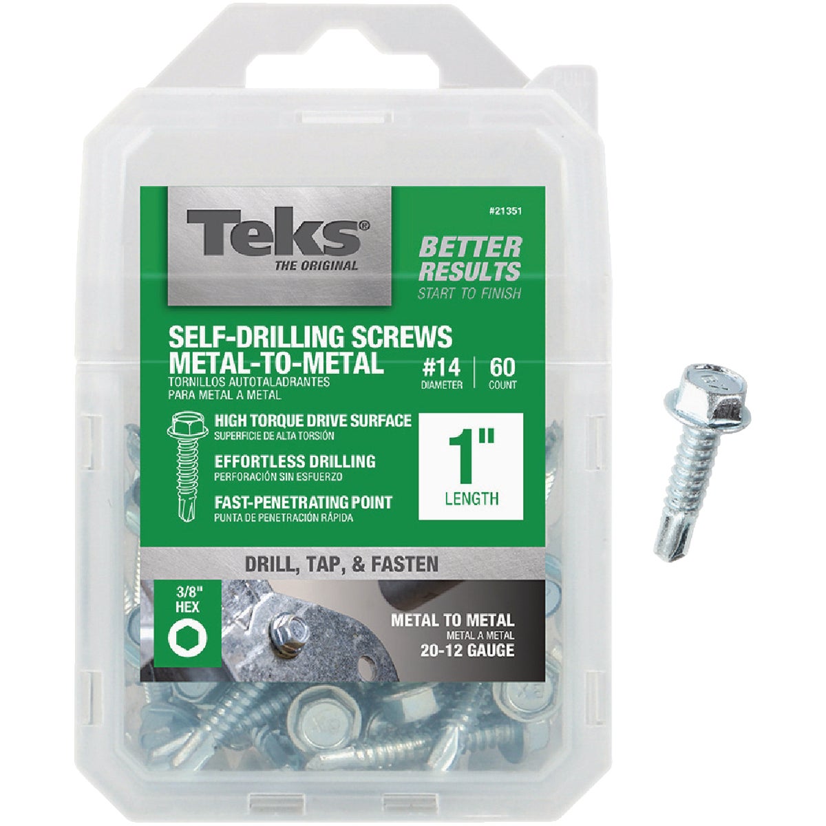 Teks #14 x 1 In. Hex Washer Head Drill Point Metal to Metal Screw (60 Ct.)