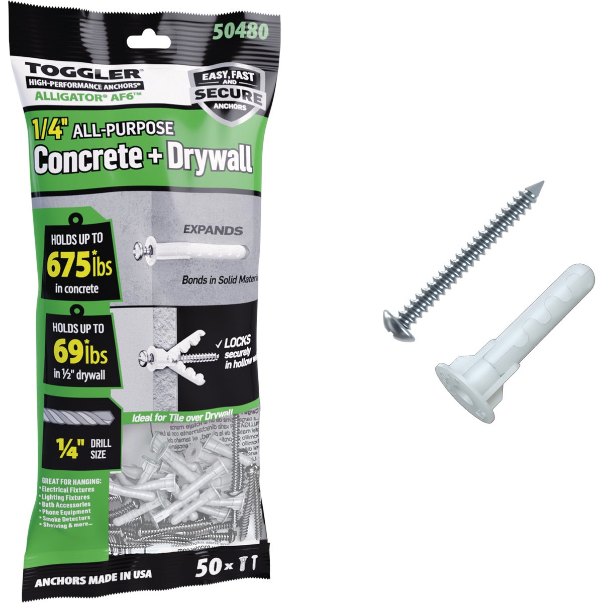 Toggler Alligator #10 x 1-1/2 In. Concrete & Drywall Anchors (6 Ct.) Clip Strip