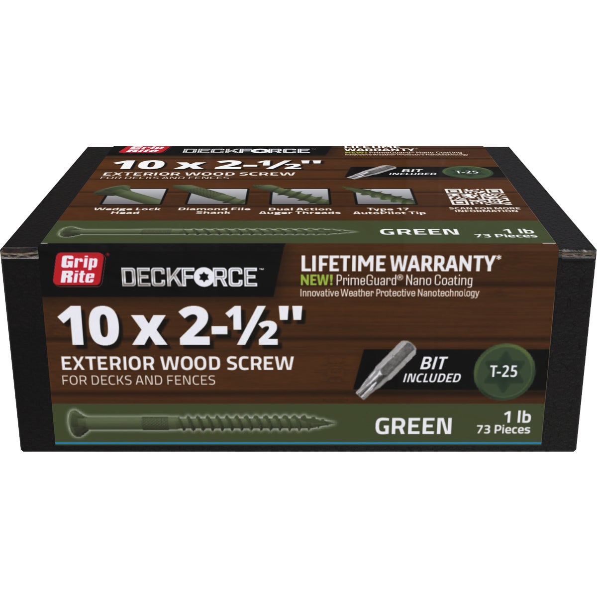 Grip-Rite DeckForce PrimeGuard Nano #10 x 2-1/2 In. Star Drive Green Screw (1 Lb.)