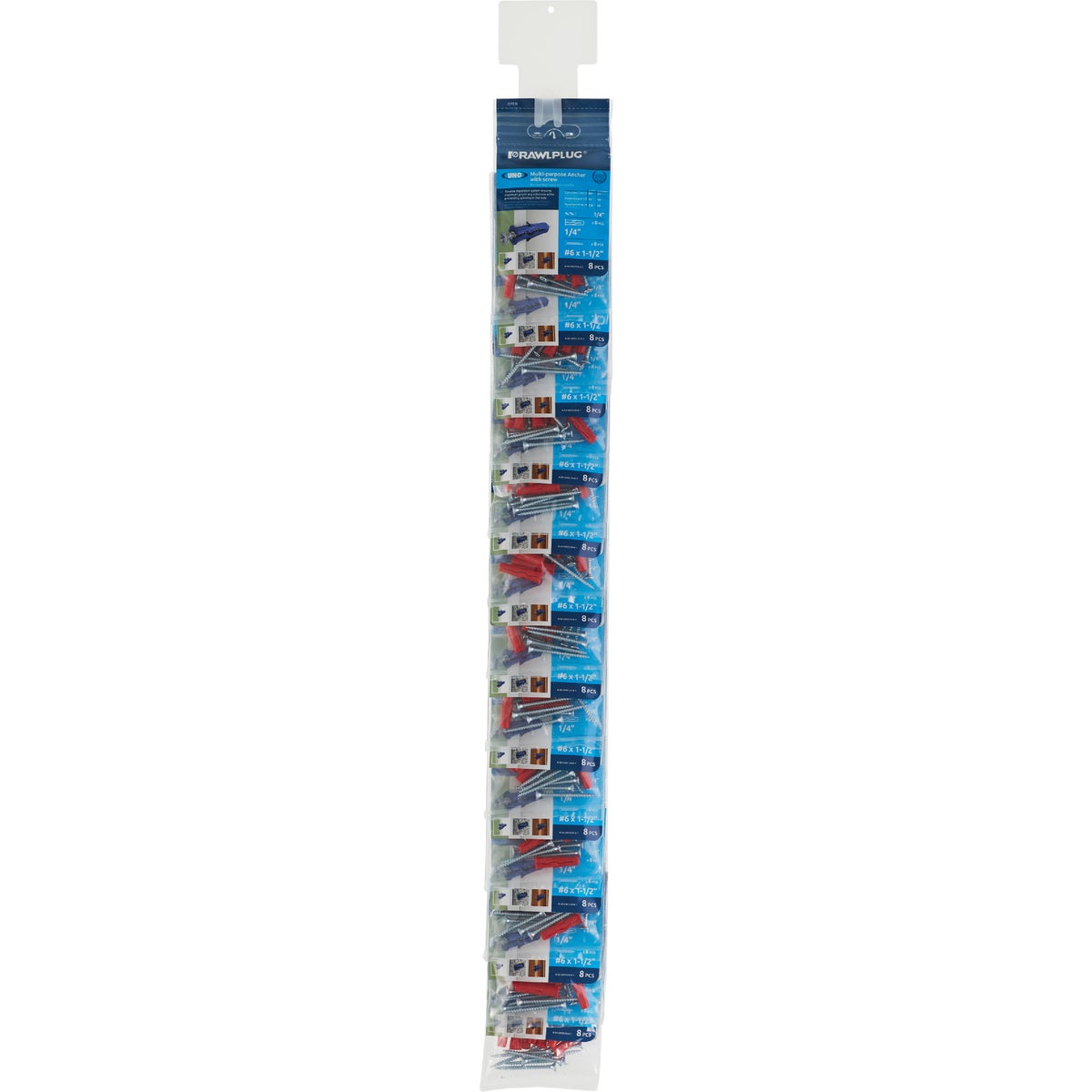 Rawlplug Uno 1/4 In. Multi-Purpose Anchor with #6 x 1-1/2 In. Screw (8-Pack) Clip Strip (12-Piece)