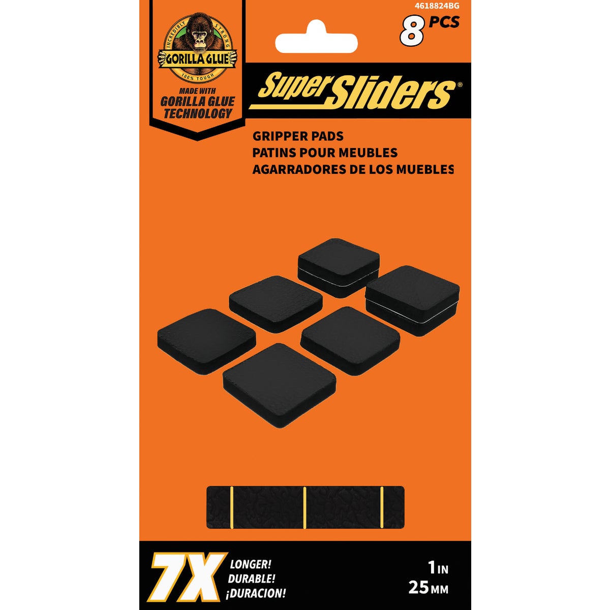 Super Sliders Gorilla Glue 1 In. Anti-Slip Square Rubber Furniture Pads (8-Piece)