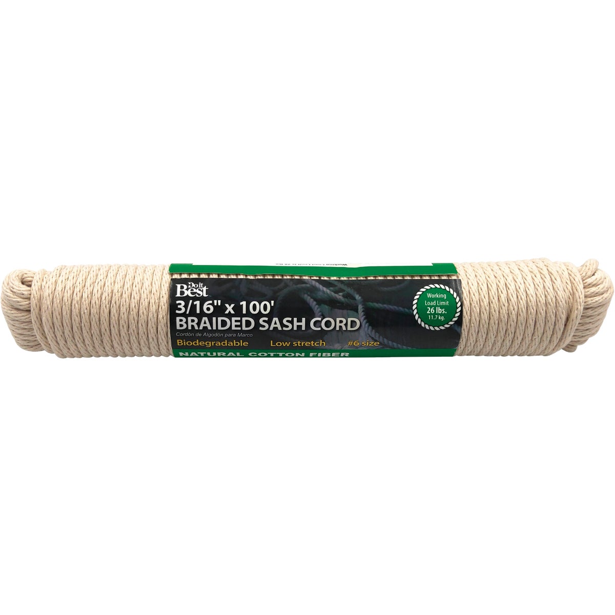 Do it Best 3/16 In. x 100 Ft. White Solid Braided Cotton Sash Cord