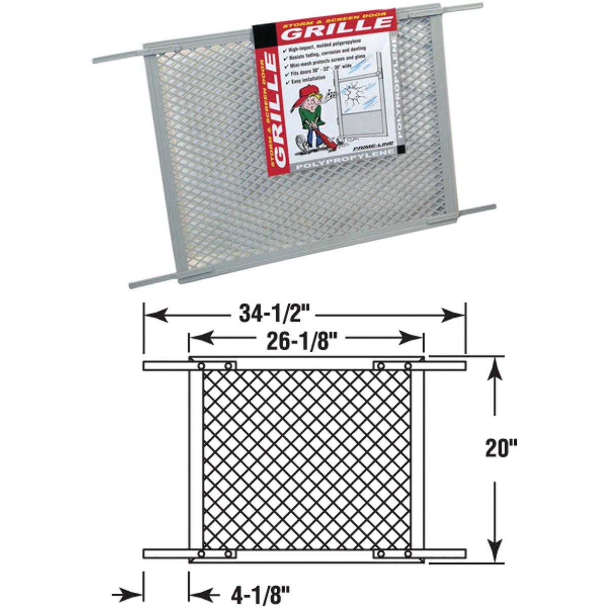 Prime-Line Make-2-Fit 34.5 In. x 20 In. Gray Plastic Door Grille for 36 In. Door