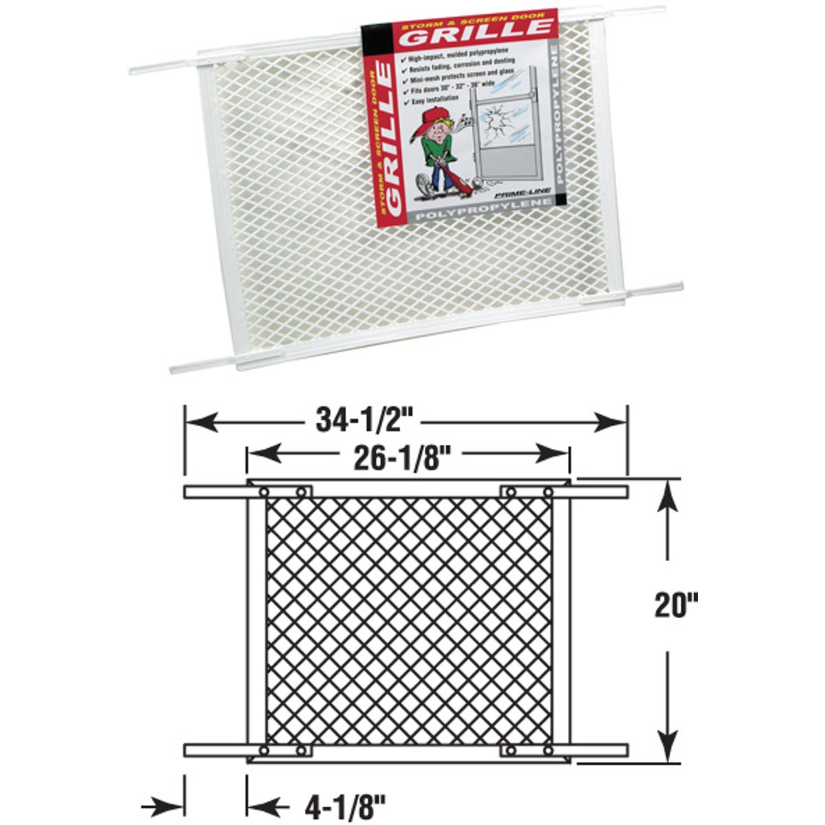 Prime-Line Make-2-Fit 34.5 In. x 20 In. White Plastic Door Grille for 36 In. Door