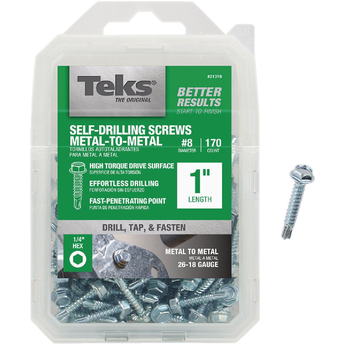 Teks #8 x 1 In. Hex Washer Head Drill Point Metal to Metal Screw (170 Ct.)