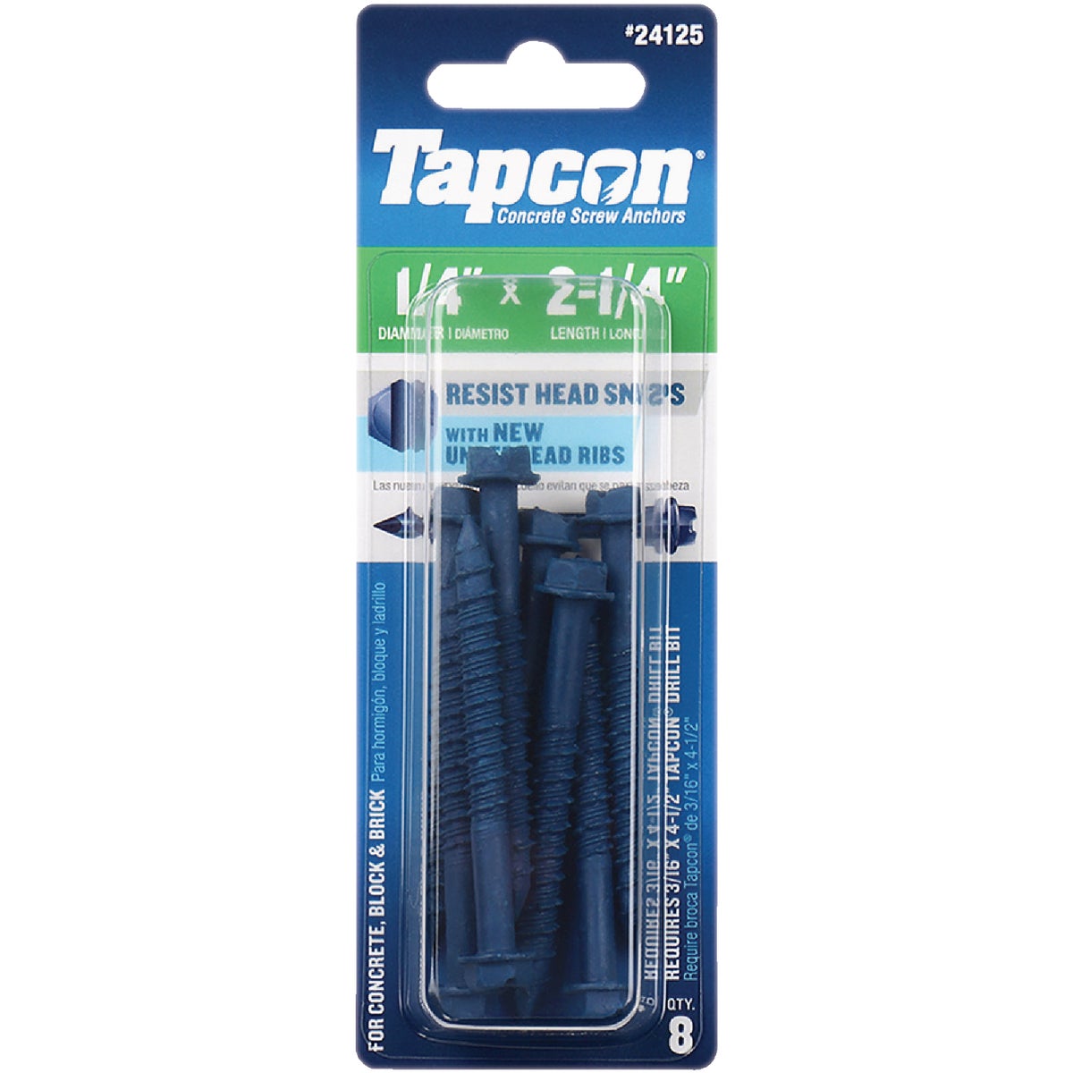 Tapcon 1/4 In. x 2-1/4 In. Hex Washer Head Concrete Screw Anchors (8 Ct.)